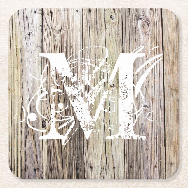 Rustic Wood Monogrammed Coasters (Front)