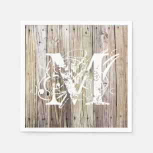 Rustic Wood Monogrammed Cocktail Napkins