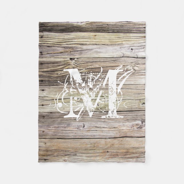 Rustic Wood Monogrammed Fleece Blanket (Front)