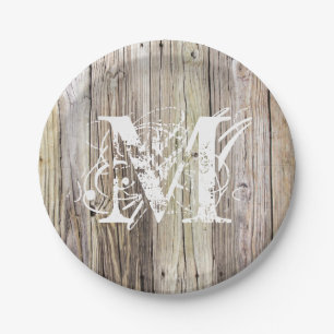 Rustic Wood Monogrammed Paper Plates