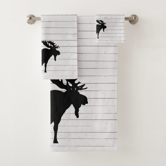 Rustic Wood Moose Bath Towel Set (Insitu)