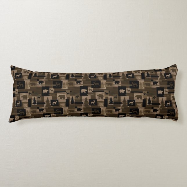 Rustic wood moose bear pattern body pillow (Front)