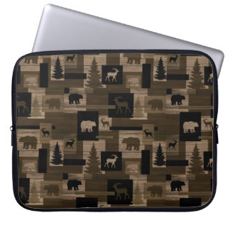 Rustic wood moose bear pattern laptop sleeve