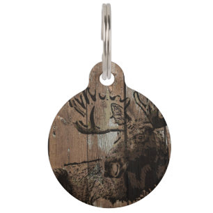Rustic wood moose customisable pet tag