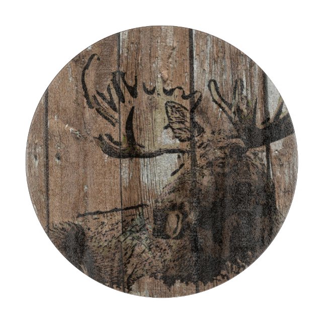 Rustic wood moose decorative glass cutting board (Front)