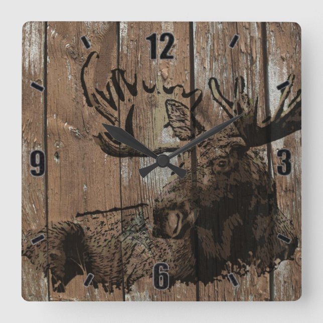 Rustic wood moose decorative wall clock (Front)