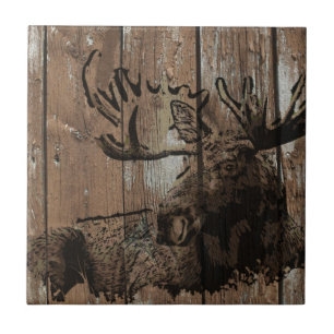 Rustic wood moose decorative wall tile