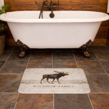 Rustic Wood Moose Family Name Shower Curtain