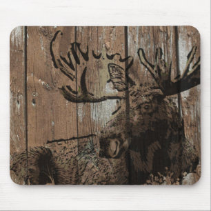 Rustic wood moose mouse mat