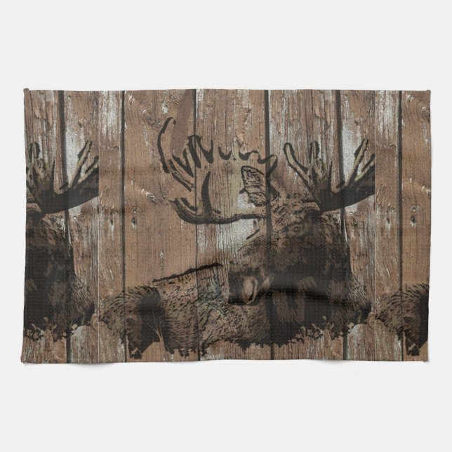 Rustic wood moose tea towel (Horizontal)