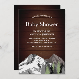 Rustic Wood Mountain Forest Baby Shower Invitation
