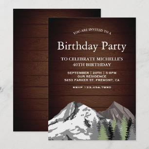 Rustic Wood Mountain Forest Birthday Party Invitation