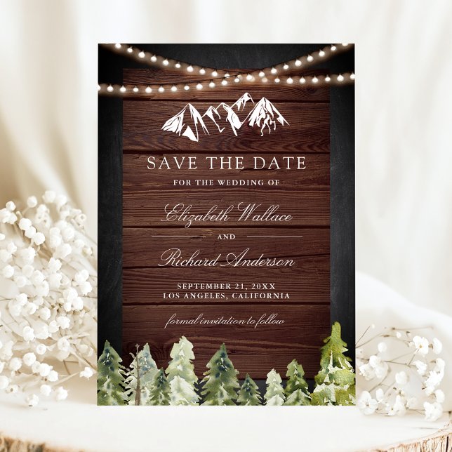 Rustic Wood Mountain Forest Photo Wedding Save The Date (Creator Uploaded)