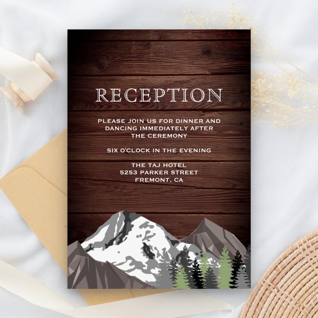 Rustic Wood Mountain Forest Wedding Reception Enclosure Card (Creator Uploaded)