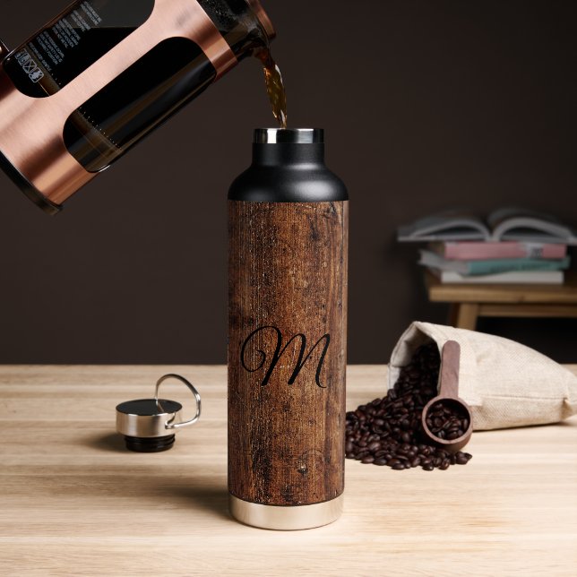 Rustic wood mountain thermal tumbler water bottle (Coffee)
