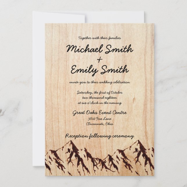 Rustic Wood & Mountains Wedding Invitations (Front)