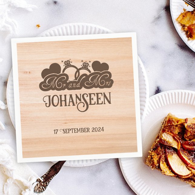 Rustic Wood Mr and Mrs Elegant Farmhouse Wedding Napkin (Creator Uploaded)