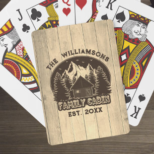 Rustic Wood Nature Family Cabin Brown Name Reunion Playing Cards