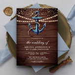 Rustic Wood Navy Blue Anchor Nautical Wedding  Invitation<br><div class="desc">Amaze your guests with this elegant nautical theme wedding invite featuring a watercolor painted anchor and string lights with modern typography. Simply add your event details on this easy-to-use template to make it a one-of-a-kind invitation.</div>