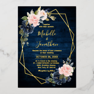 Rustic Wood Navy Blue Blush Pink Geometric Wedding