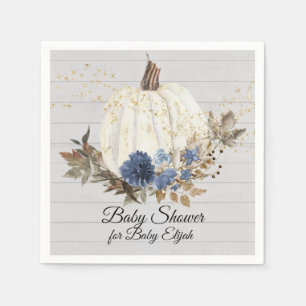 Rustic Wood Navy Blue Floral Pumpkin Baby Shower Napkin