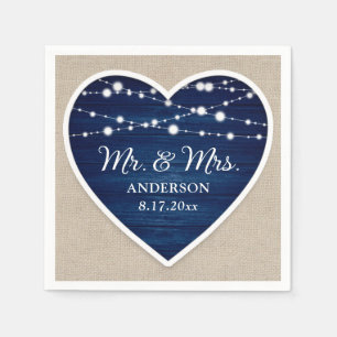 Rustic Wood Navy Blue Mr and Mrs Wedding Napkin