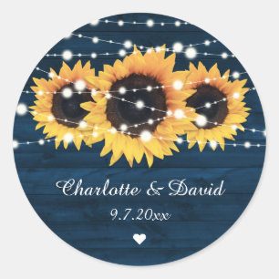 Rustic Wood Navy Blue Sunflower Wedding Stickers