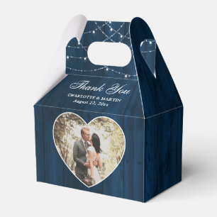 Rustic Wood Navy Blue Wedding Photo Favour Box