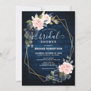 Rustic Wood Navy Blush Geometric Bridal Shower Invitation