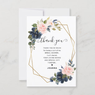 Rustic Wood Navy Blush Geometric Bridal Shower Thank You Card