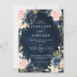 Rustic Wood Navy Blush Geometric Wedding Invitatio Invitation