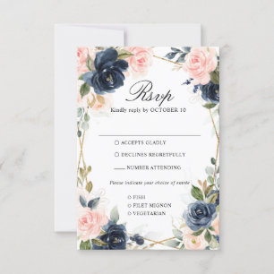 Rustic Wood Navy Blush Geometric Wedding RSVP Card