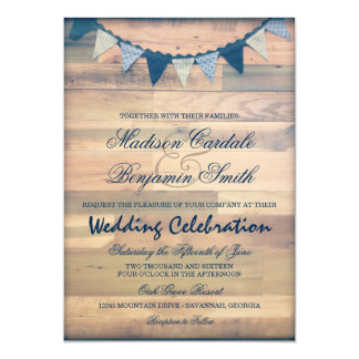 Rustic Wood Navy Bunting Banner Wedding Invites Rustic Wood Navy Bunting Banner Wedding Invites