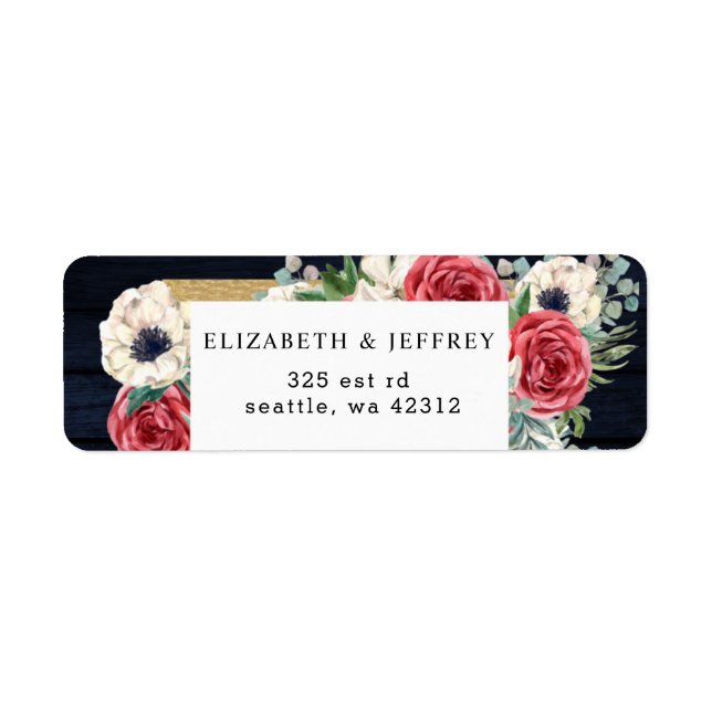 Rustic Wood Navy Burgundy Gold Floral Wedding (Front)