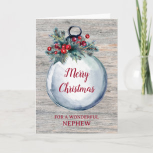 Rustic Wood Nephew Merry Christmas Card