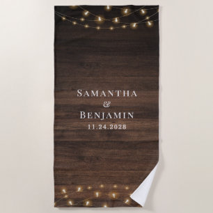 Rustic Wood Newlyweds Mr and Mrs Personalised Beach Towel