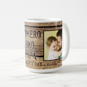 Rustic Wood NUMERO UNO PAPA Photo Fathers Day Coffee Mug