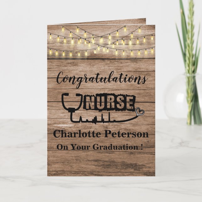 Rustic Wood Nurse Graduation Congratulation Card (Front)