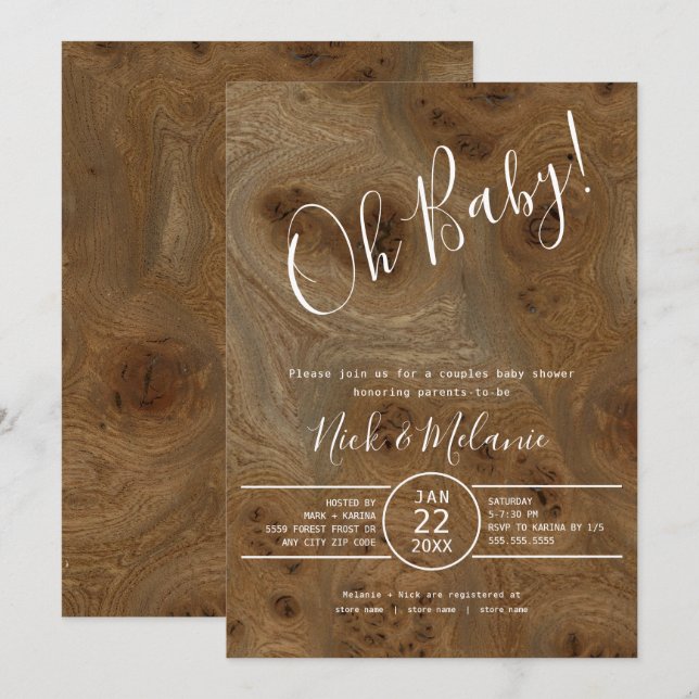 Rustic Wood Oh Baby co-ed baby shower Invitation (Front/Back)