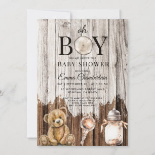 Rustic Wood Oh Boy Baby Shower Invitation