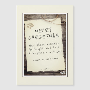 Rustic Wood Old Paper Script Merry Christmas Card
