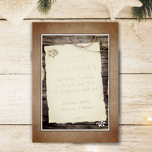 Rustic Wood Old Paper Script Merry Christmas Foil Holiday Card