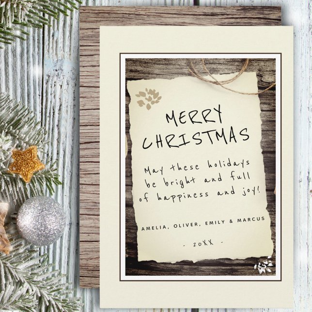 Rustic Wood Old Paper Script Merry Christmas Holiday Card (Creator Uploaded)