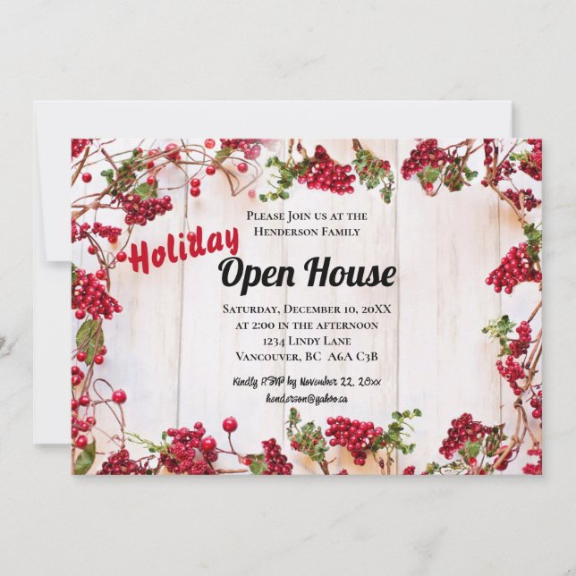 Rustic Wood Open House Invite Christmas Holidays (Front)