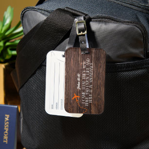 Rustic Wood - Orange Airplane with Bible Verse Luggage Tag