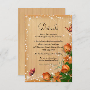 Rustic Wood Orange Floral Butterfly Wedding Detail Enclosure Card