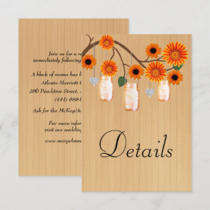 Rustic Wood Orange Floral Mason Jars Details Enclosure Card