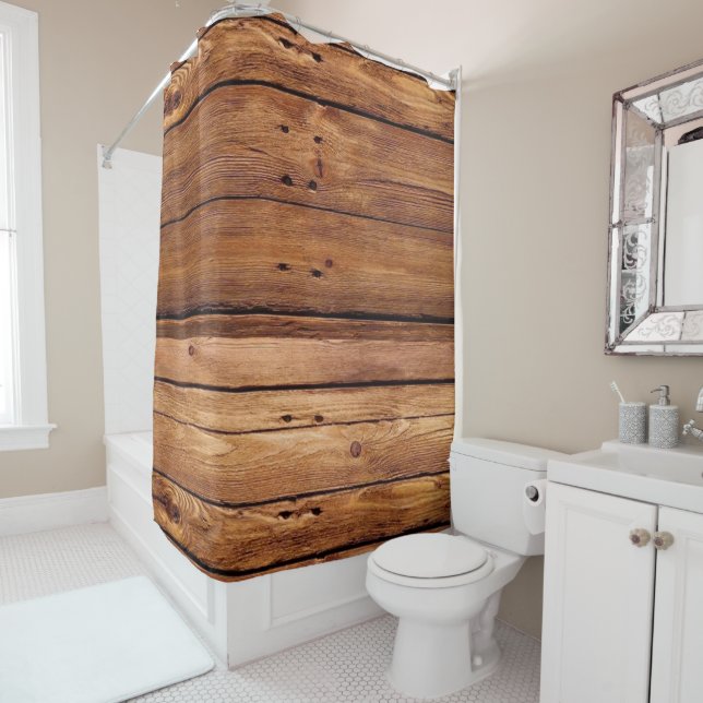 Rustic Wood Orange  Shower Curtain (In Situ)