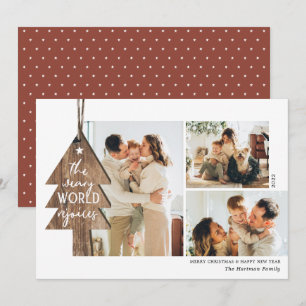 Rustic Wood Ornament 3 Photo Collage Christmas Holiday Card