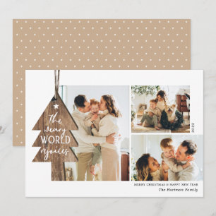 Rustic Wood Ornament 3 Photo Collage Christmas Holiday Card